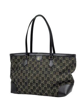 Gucci GG Pattern Tote Shoulder Bag Denim Black